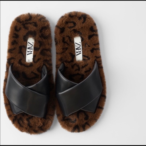 Faux Fur animal print slide sandal slide sandal - Picture 2 of 8